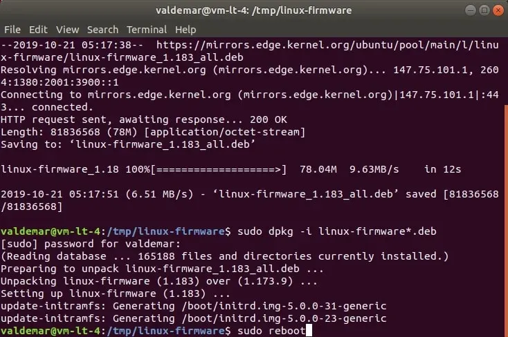 Install Firmware for Kernel Drivers on Ubuntu - Step 7