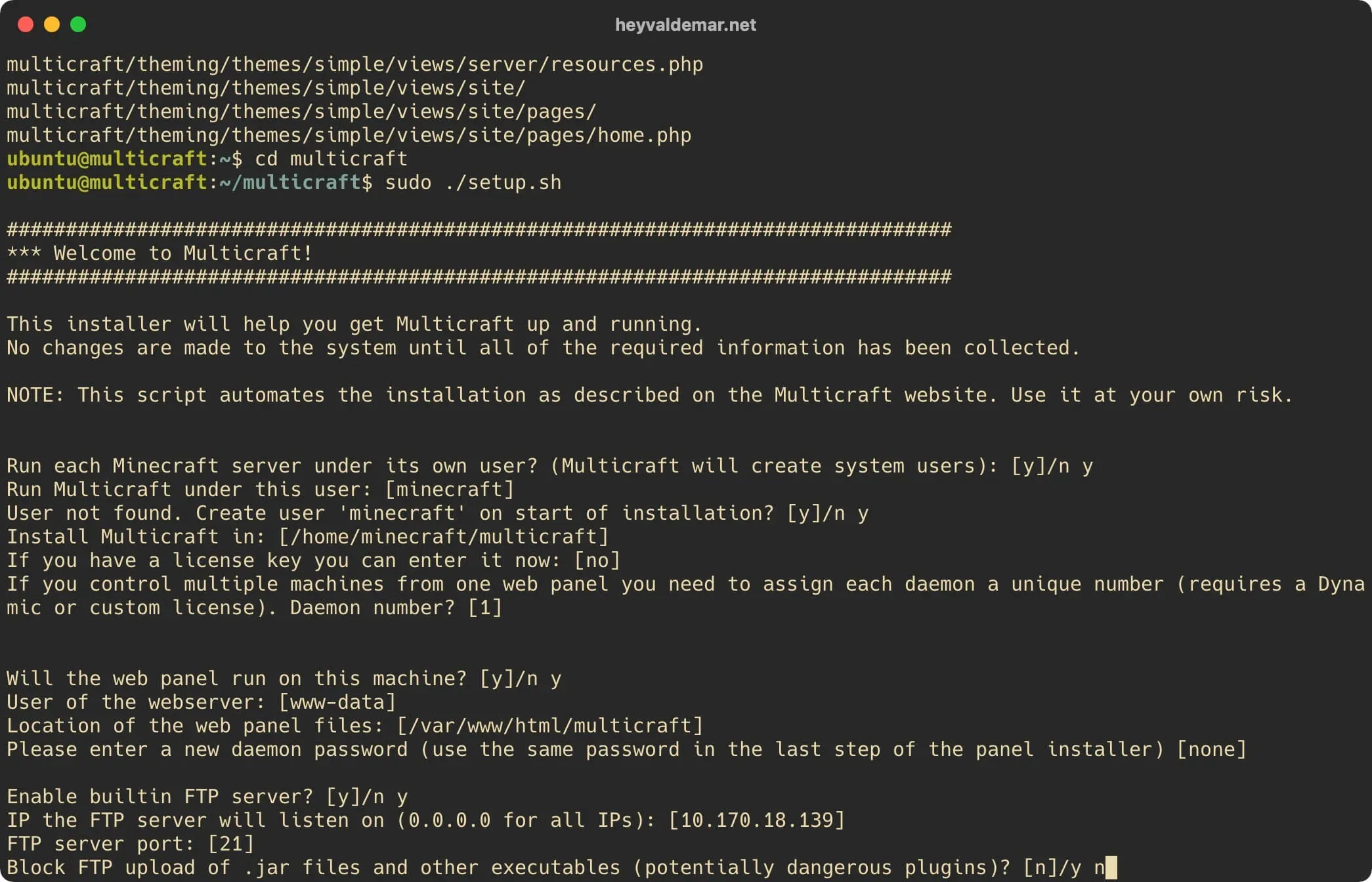 Install Multicraft on Ubuntu Server - Step 58