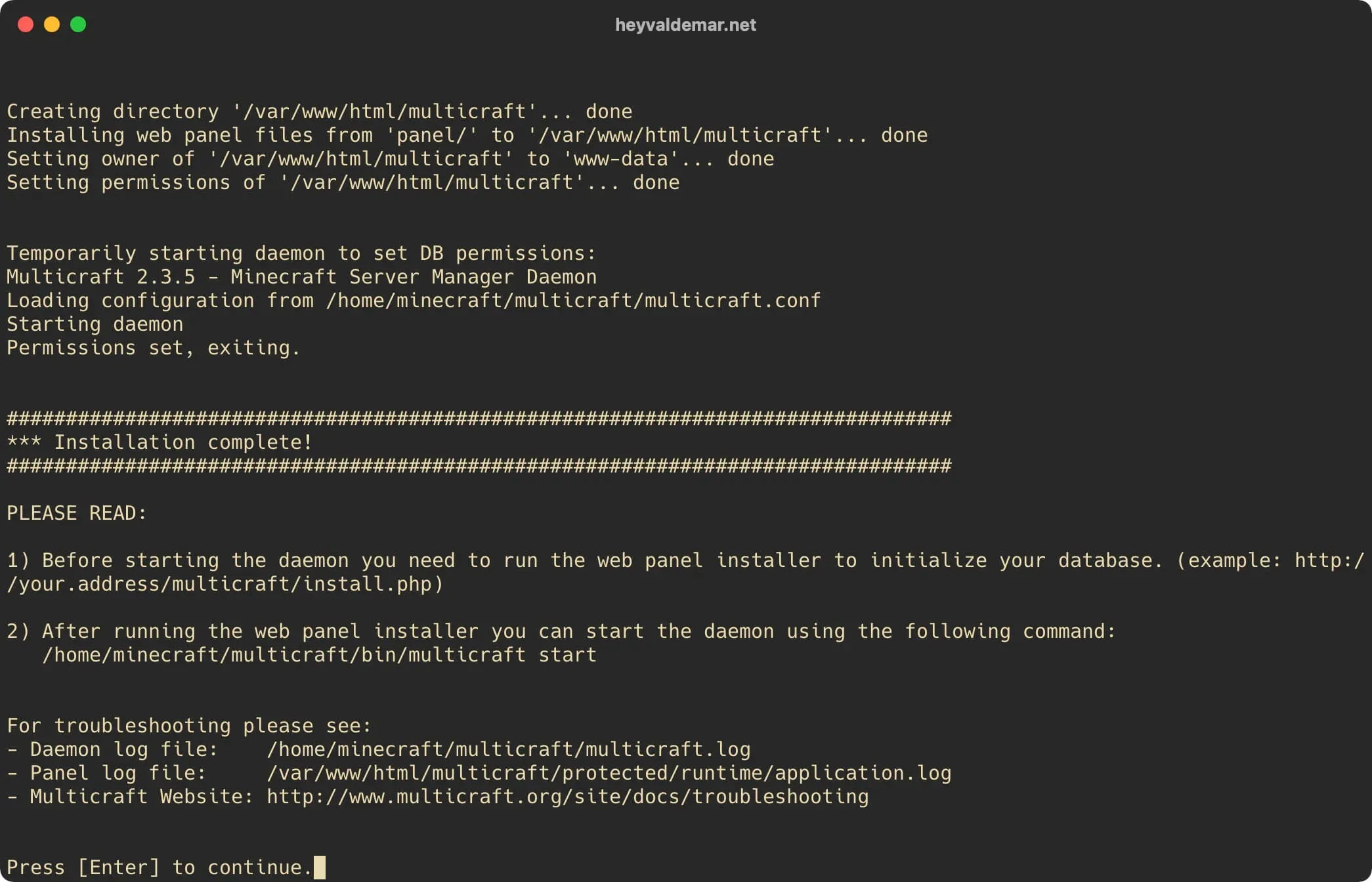 Install Multicraft on Ubuntu Server - Step 65