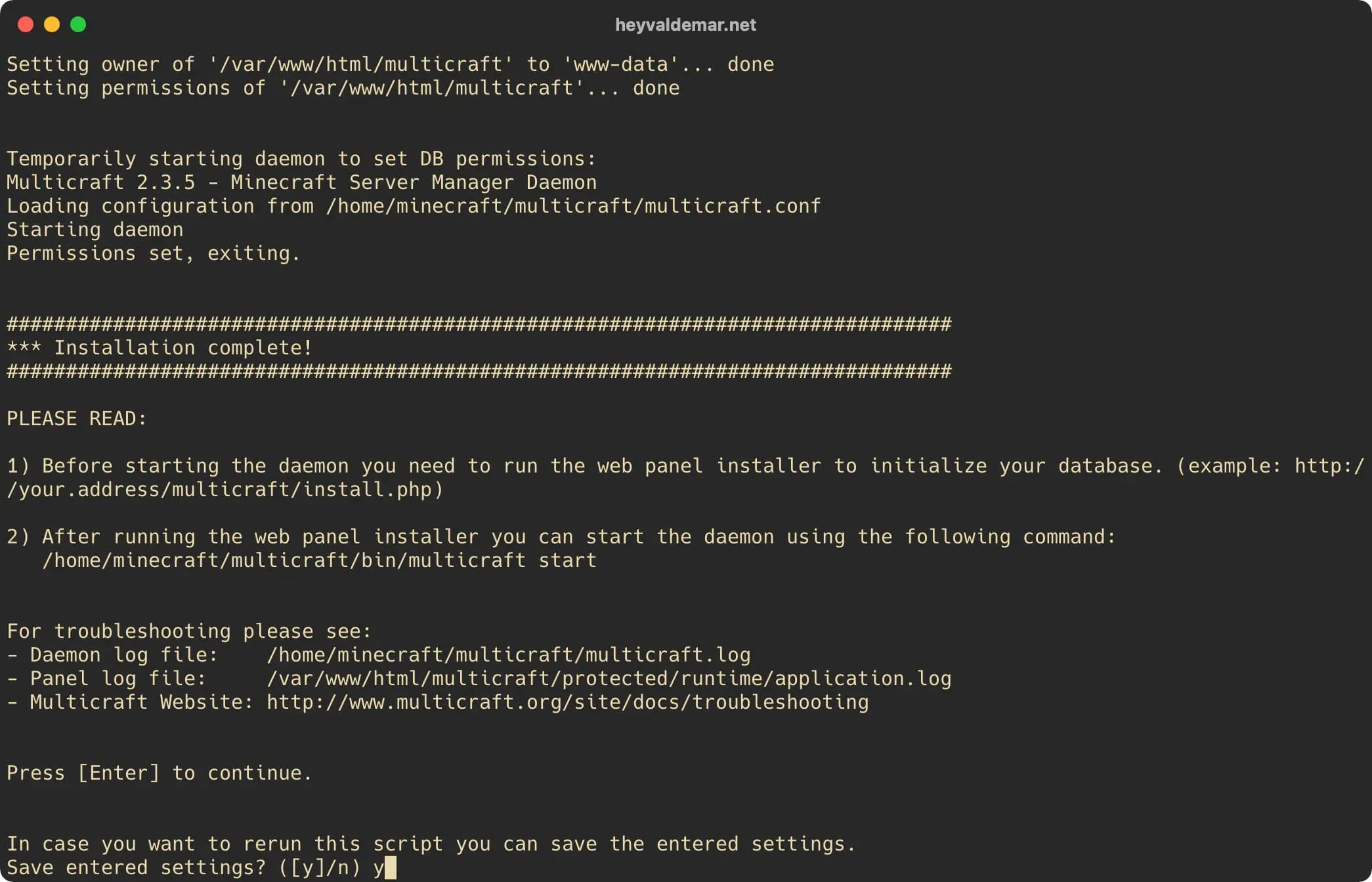 Install Multicraft on Ubuntu Server - Step 66