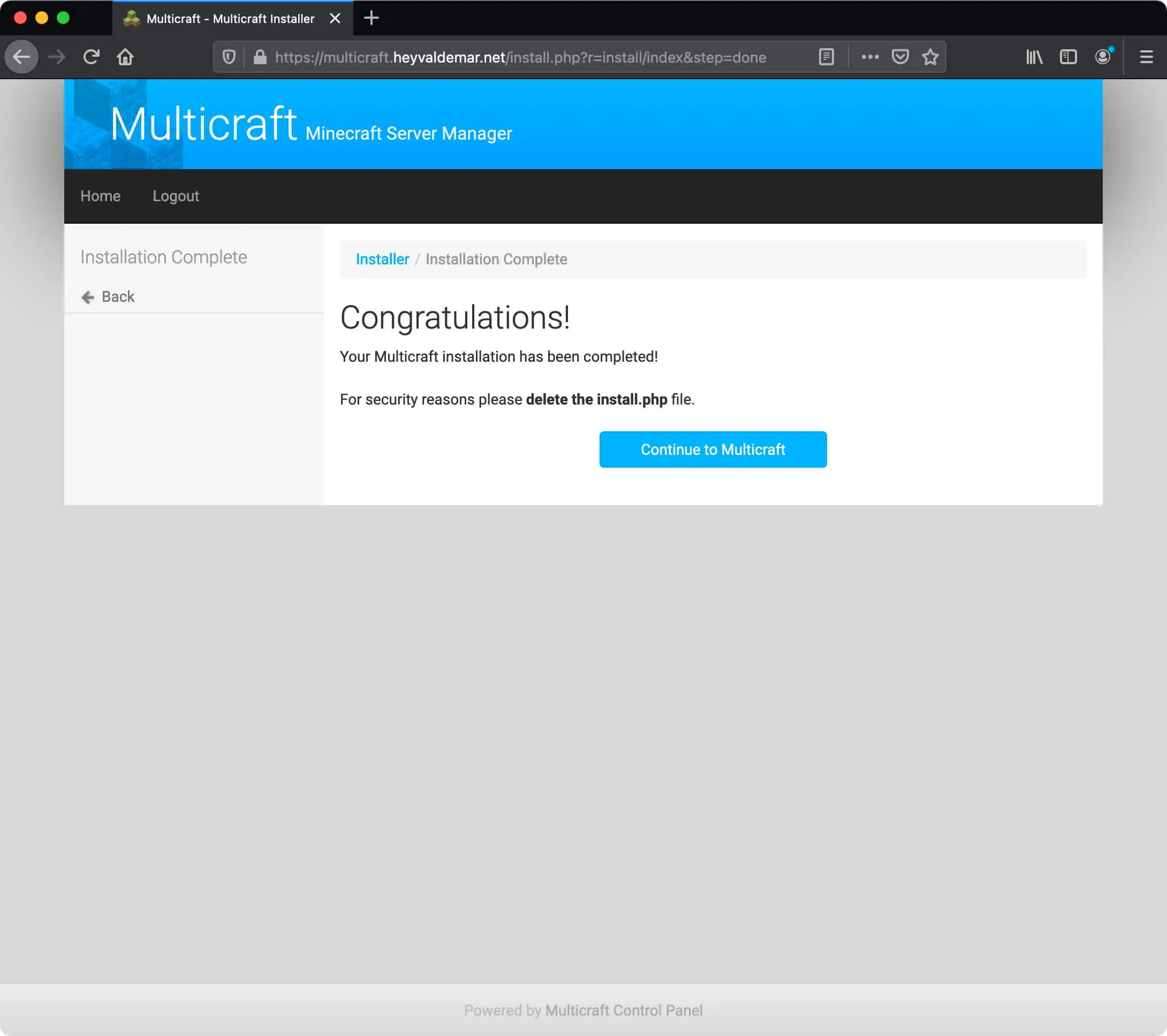 Install Multicraft on Ubuntu Server - Step 86