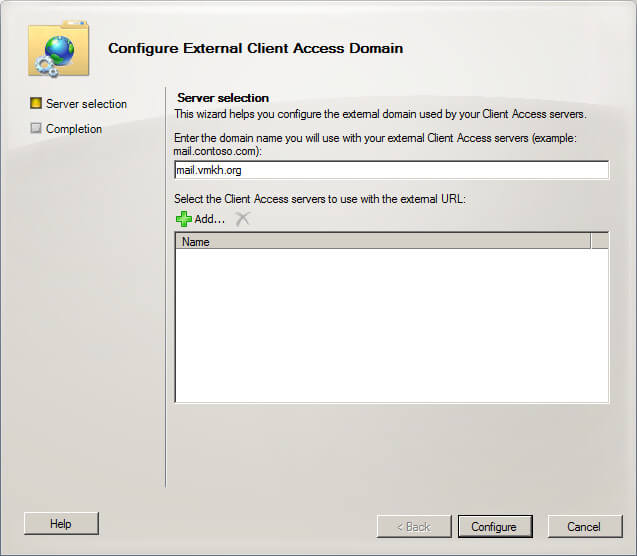 Configure Exchange Server 2010