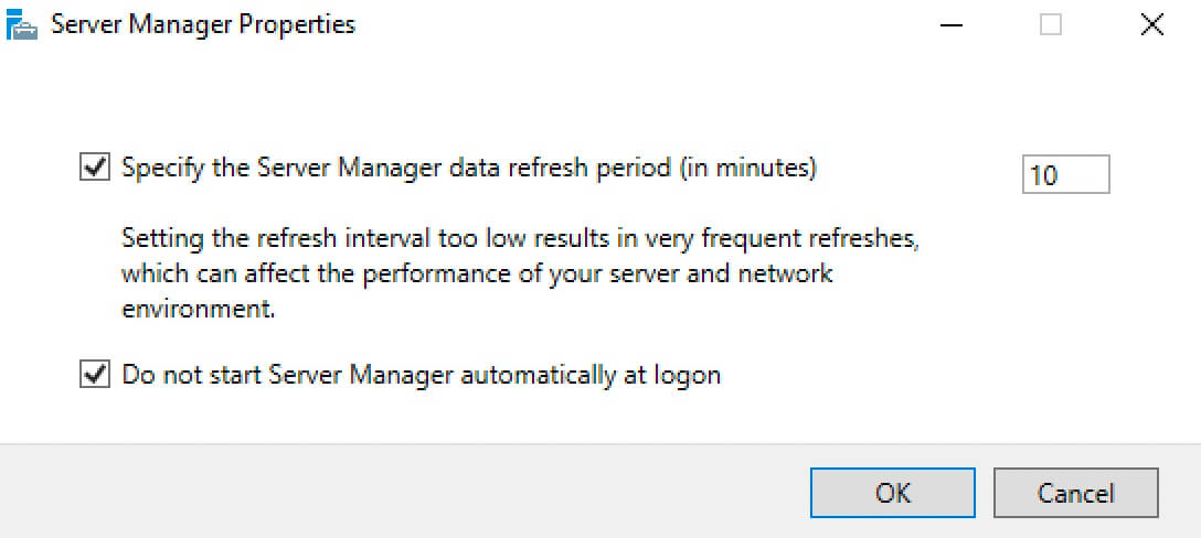 Disable Server Manager Autostart in Windows Server 2019