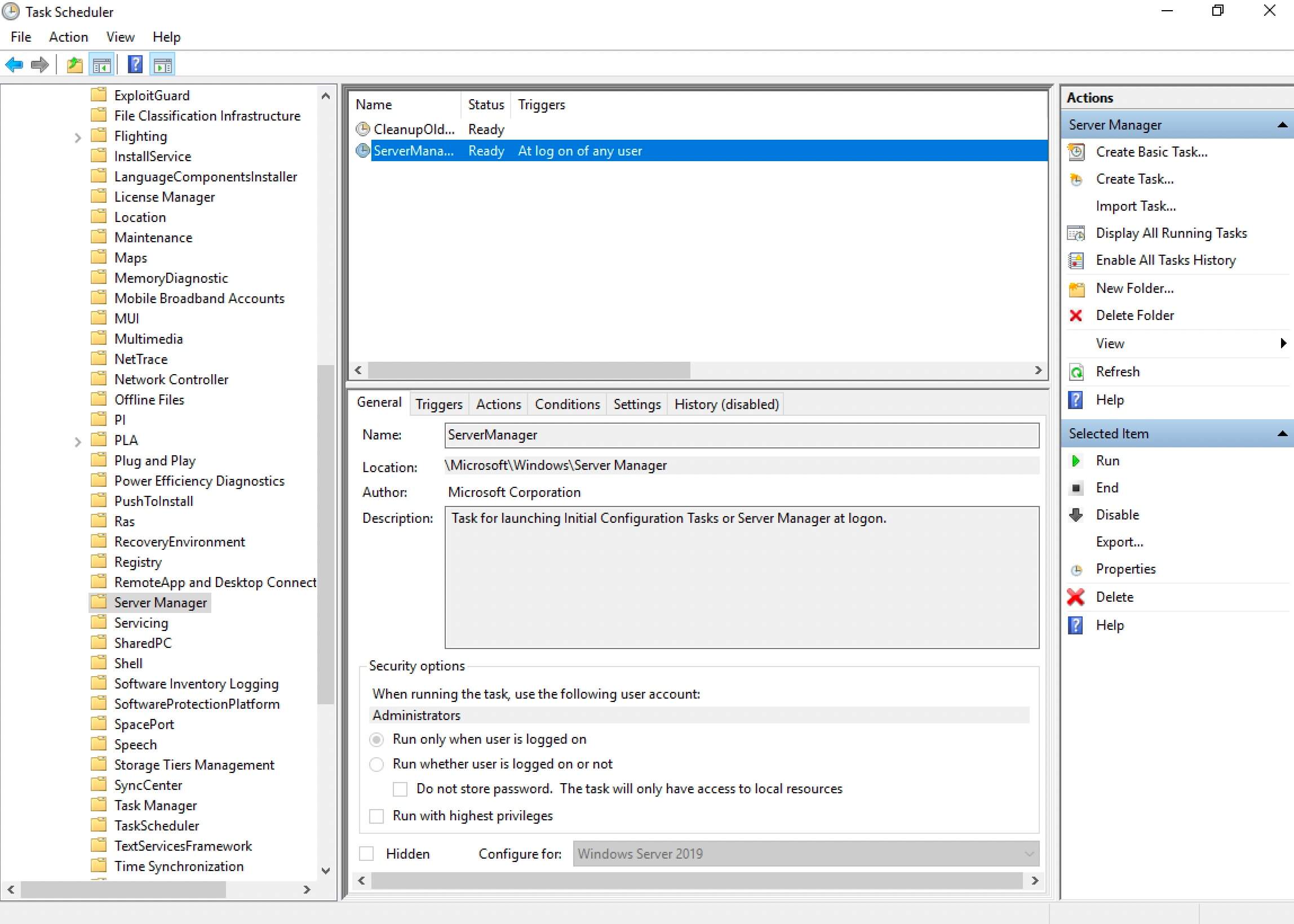 Disable Server Manager Autostart in Windows Server 2019