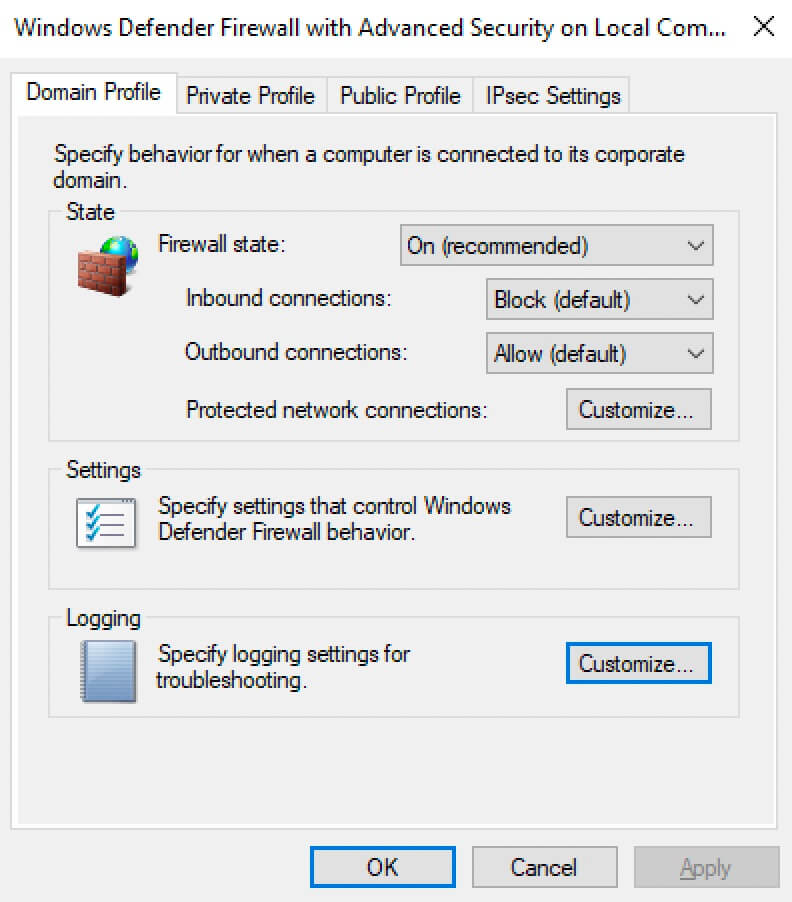 Enable Logging in Windows Firewall