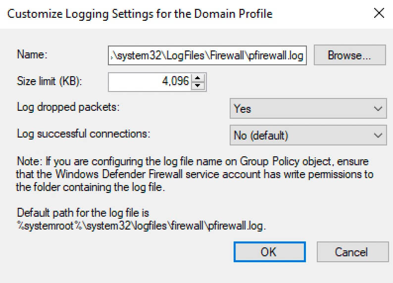 Enable Logging in Windows Firewall