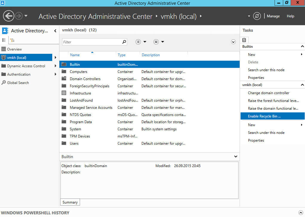 Enable the Active Directory Recycle Bin in Windows Server 2012 R2