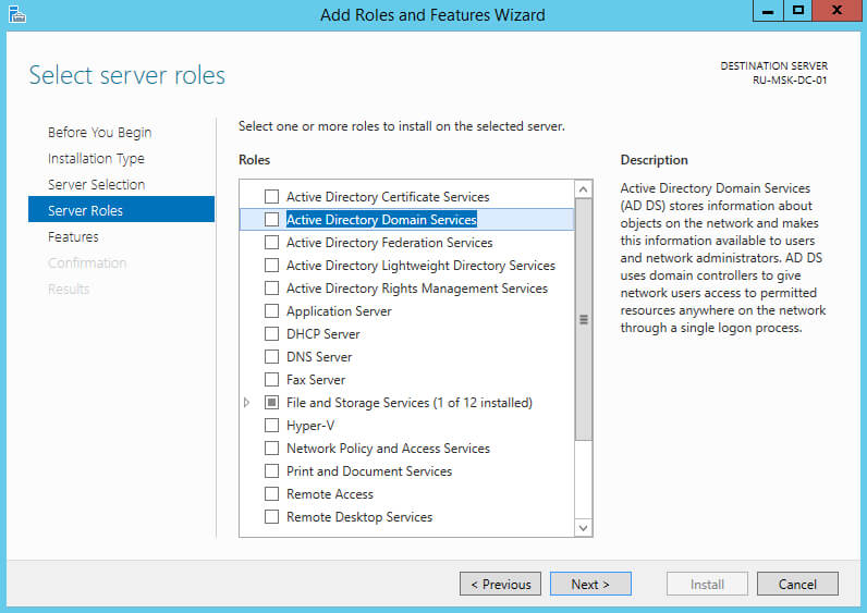 Install Active Directory Domain Services on Windows Server 2012 R2