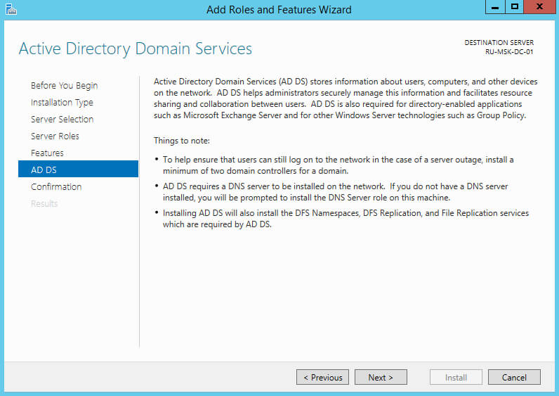 Install Active Directory Domain Services on Windows Server 2012 R2