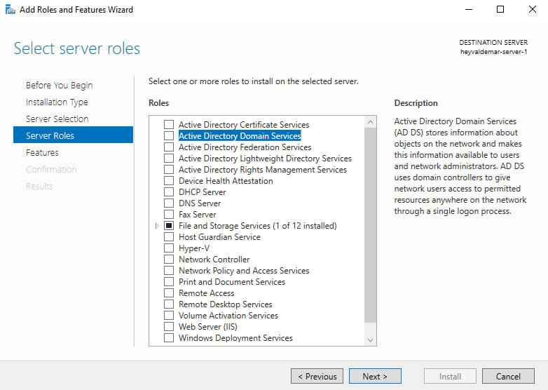 Install Active Directory Domain Services on Windows Server 2019