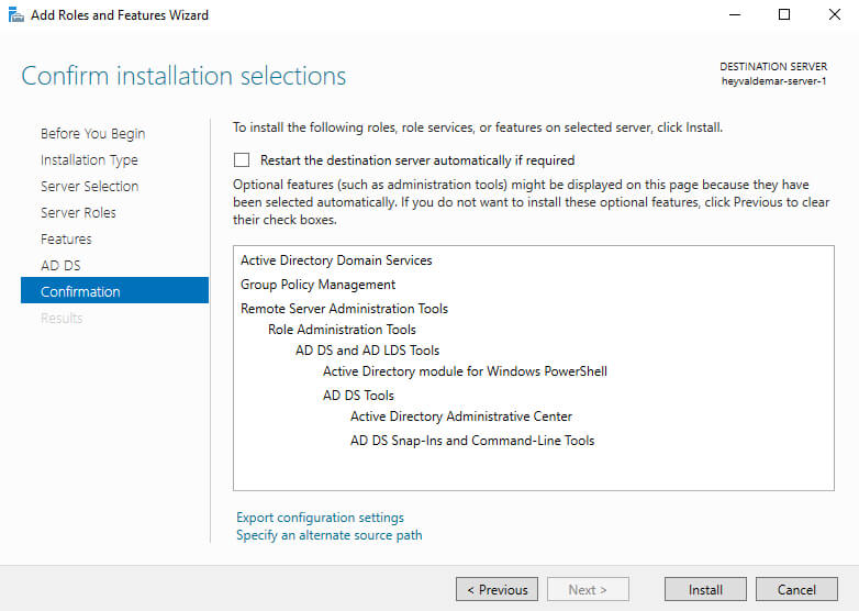 Install Active Directory Domain Services on Windows Server 2019