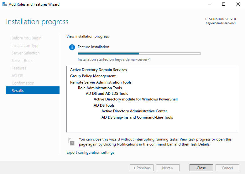 Install Active Directory Domain Services on Windows Server 2019