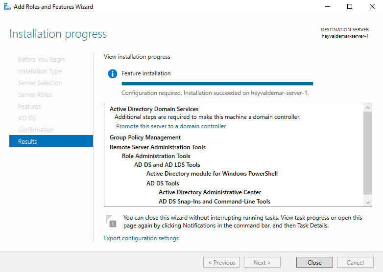 Install Active Directory Domain Services on Windows Server 2019