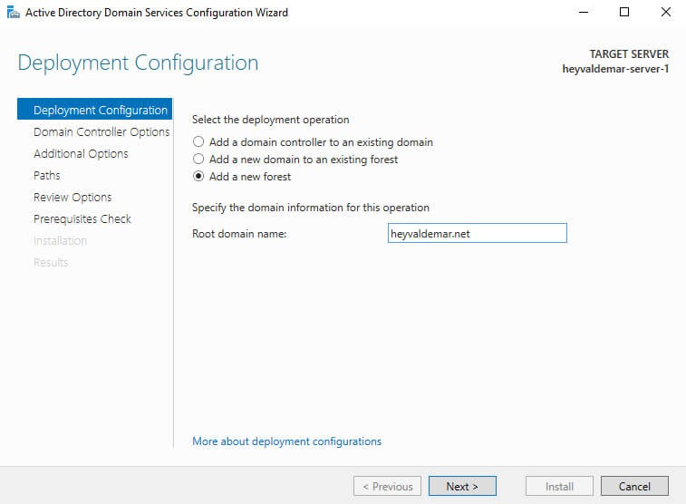 Install Active Directory Domain Services on Windows Server 2019