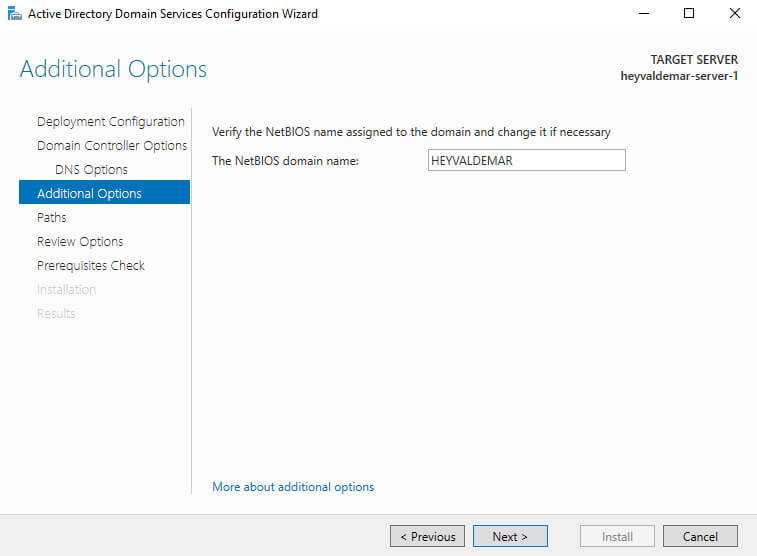 Install Active Directory Domain Services on Windows Server 2019