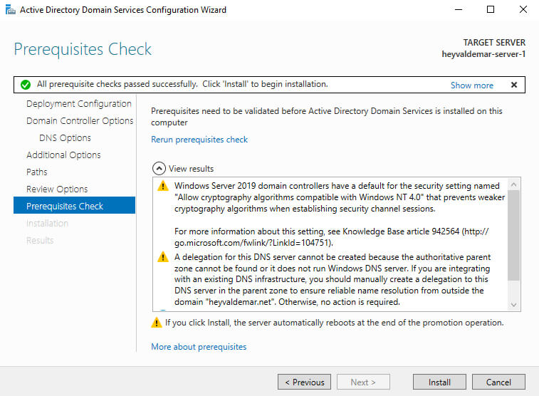 Install Active Directory Domain Services on Windows Server 2019