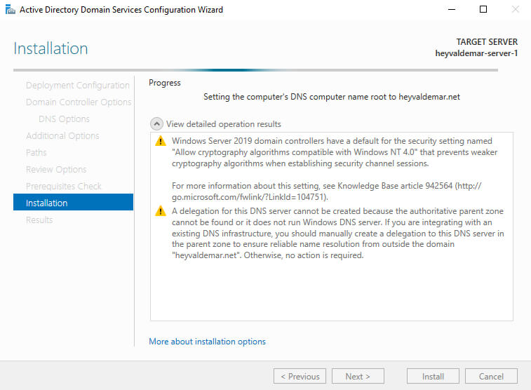 Install Active Directory Domain Services on Windows Server 2019