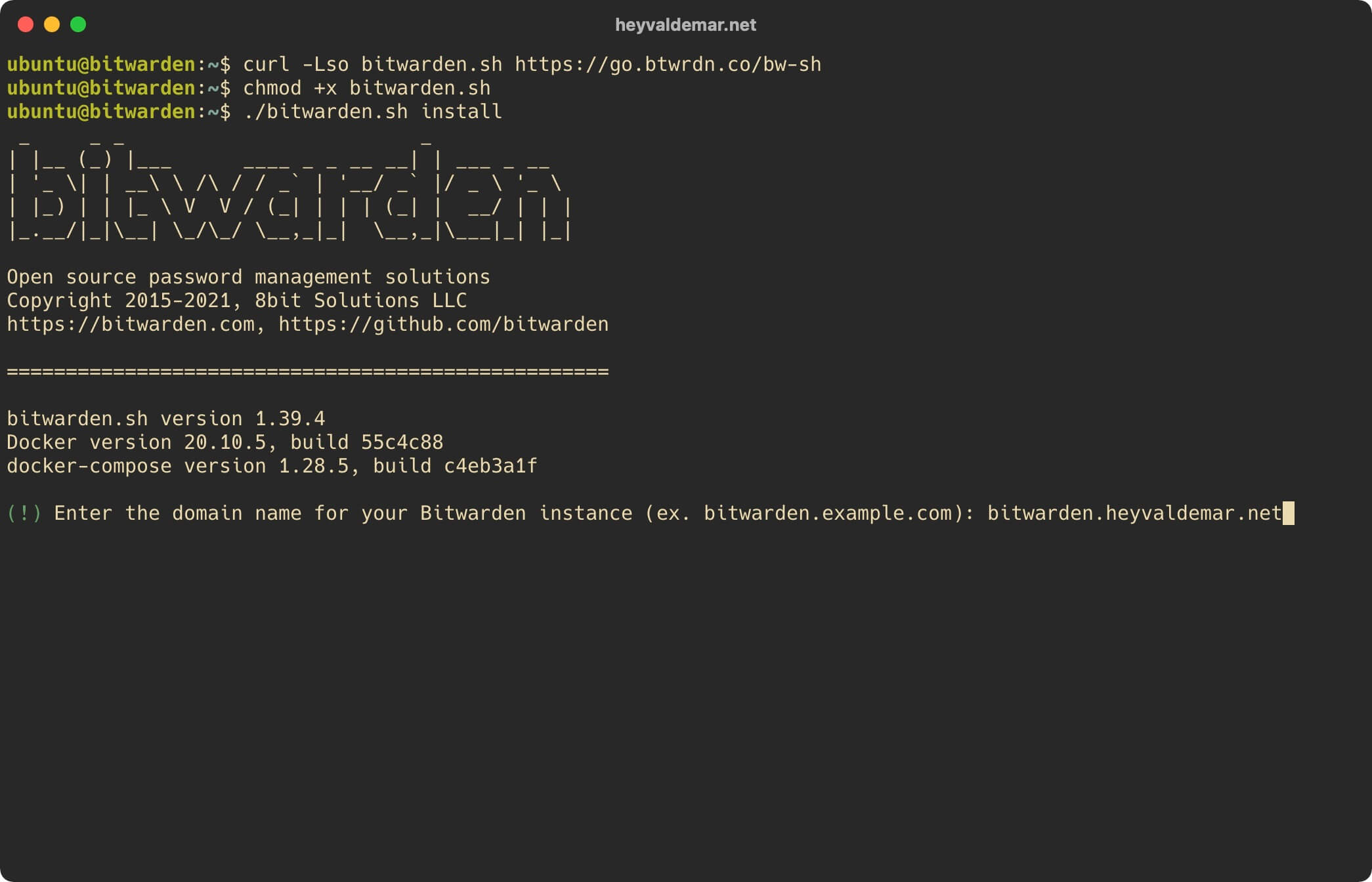 Install Bitwarden on Ubuntu Server 20.04 LTS