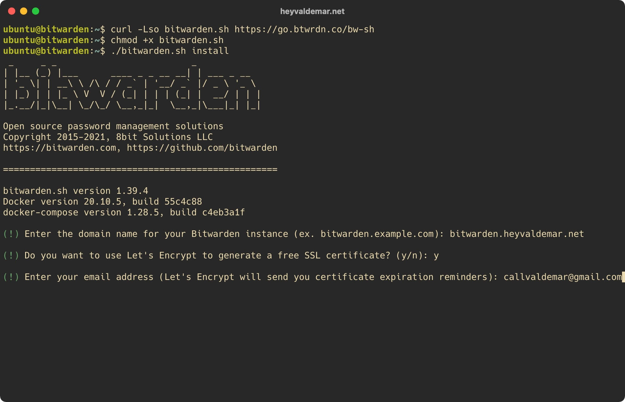 Install Bitwarden on Ubuntu Server 20.04 LTS