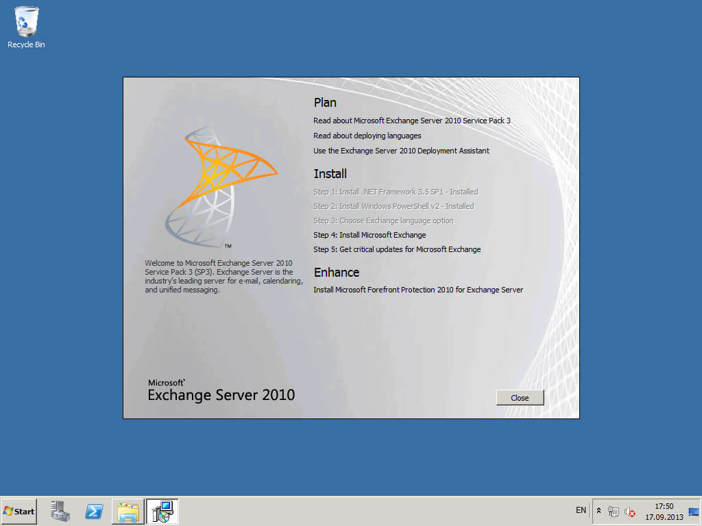 Install Exchange Server 2010