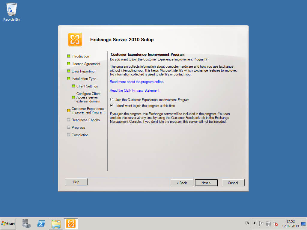 Install Exchange Server 2010