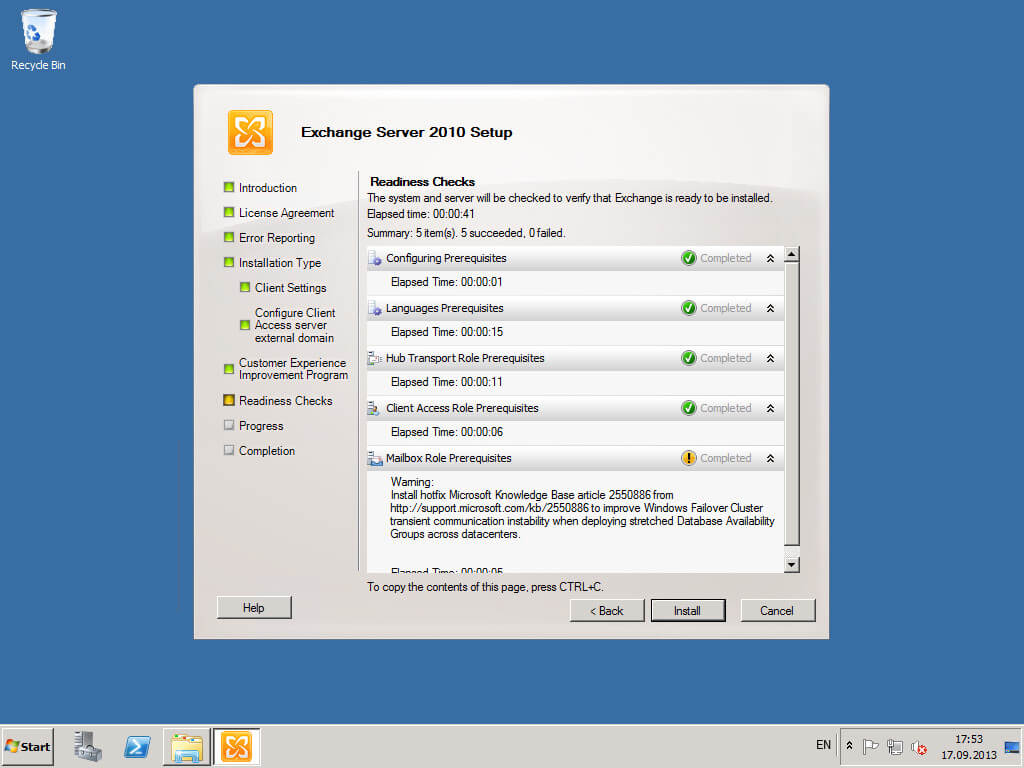 Install Exchange Server 2010