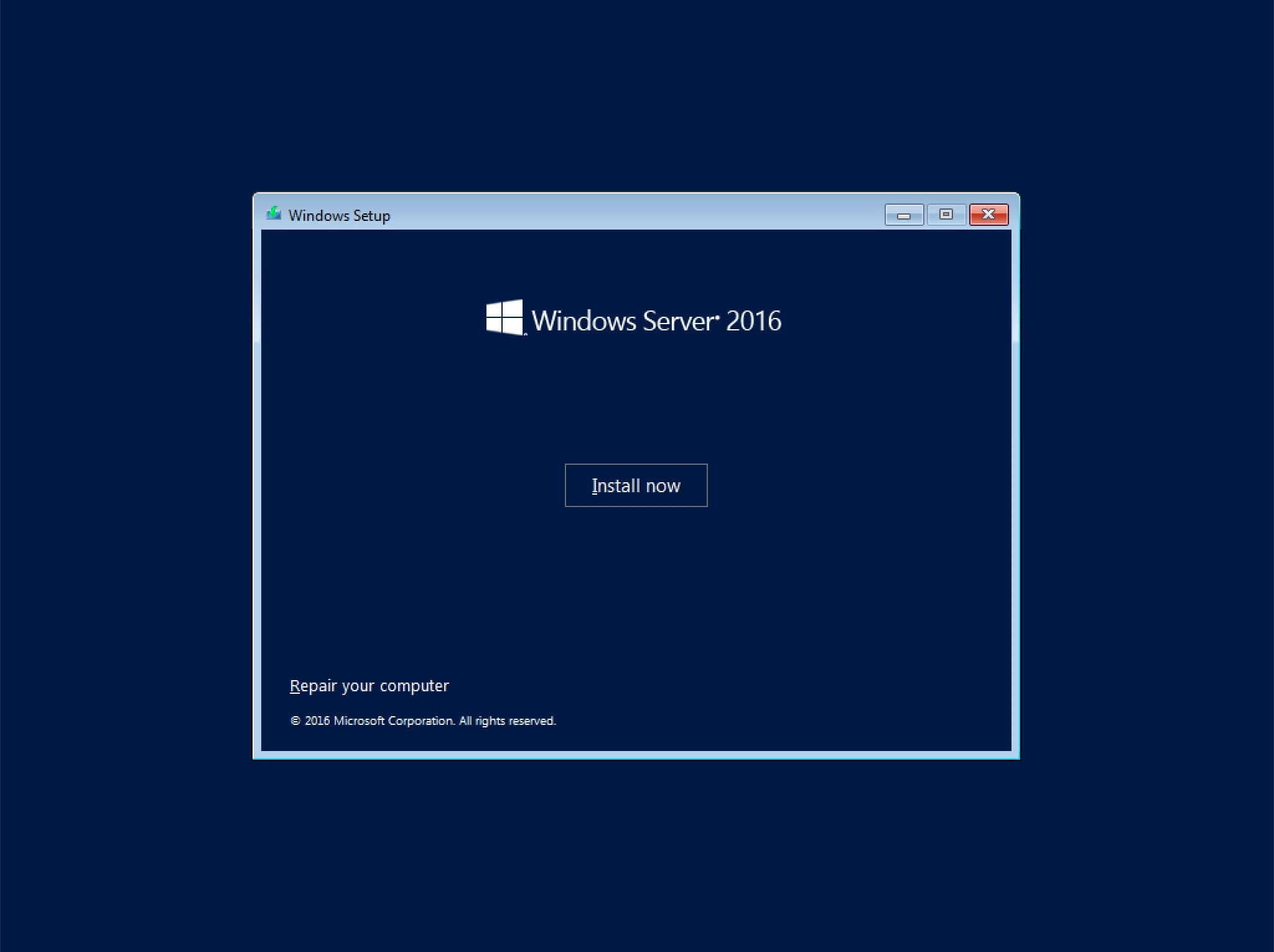 Install Windows Server 2016