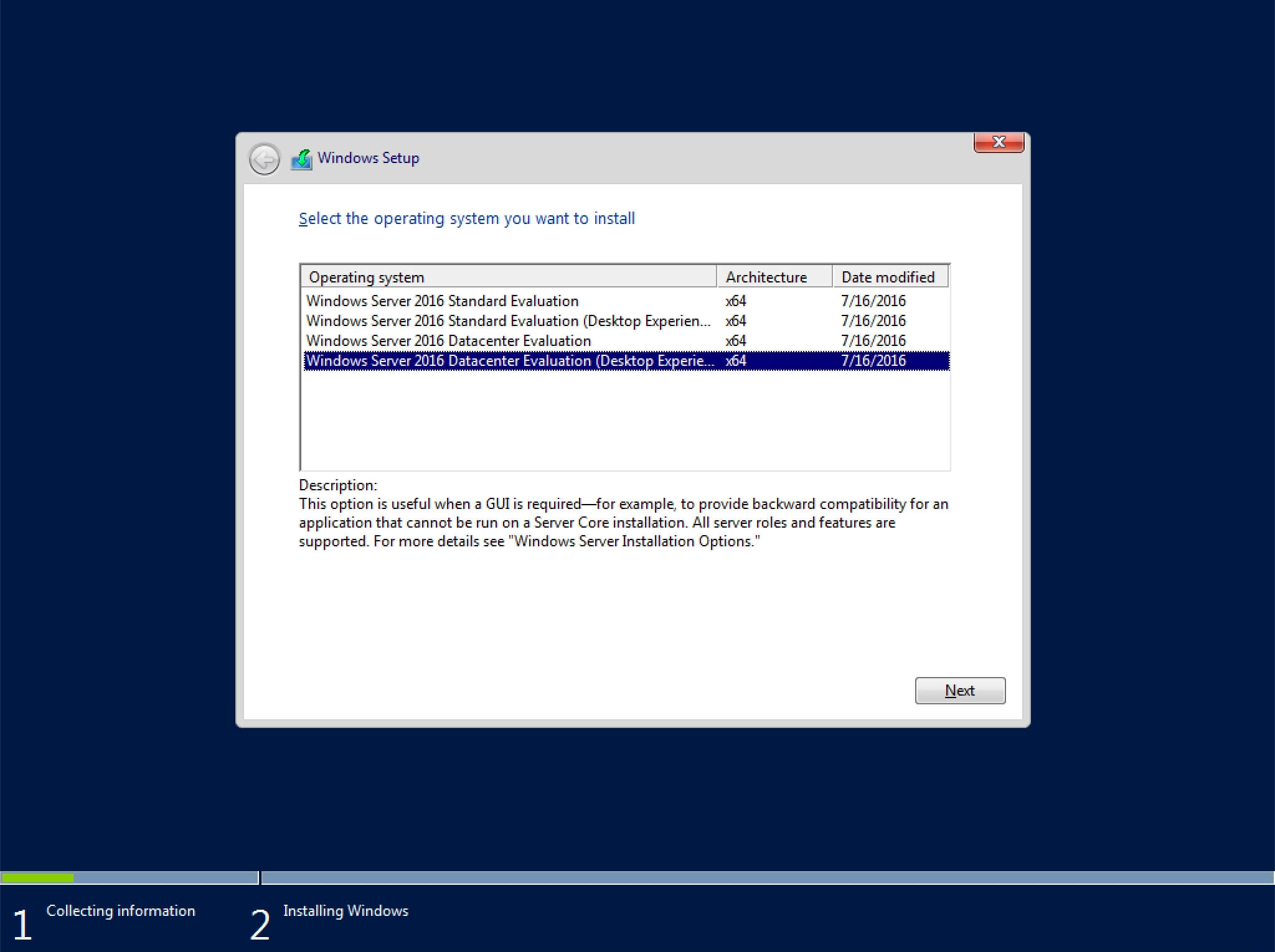 Install Windows Server 2016