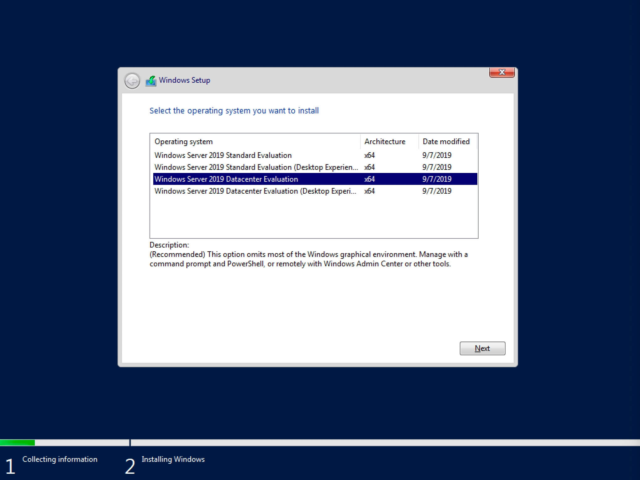 Install Windows Server 2019 Server Core