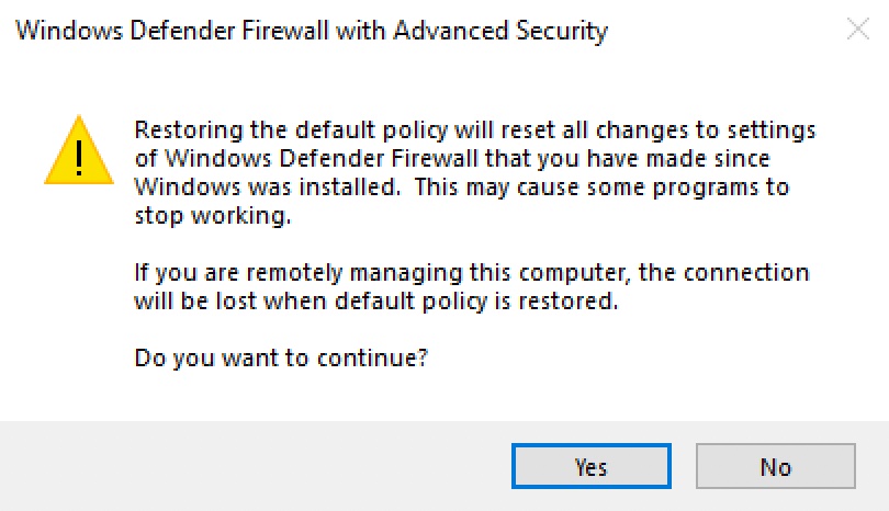 Restore Windows Firewall Defaults
