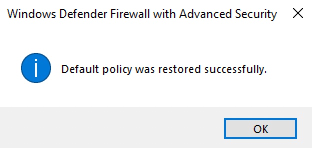 Restore Windows Firewall Defaults